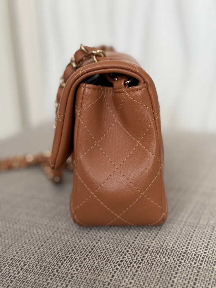 CHANEL 22S collection Caramel Brown NB356 Lambskin LGHW Mini Rectangular Flap Bag 2022