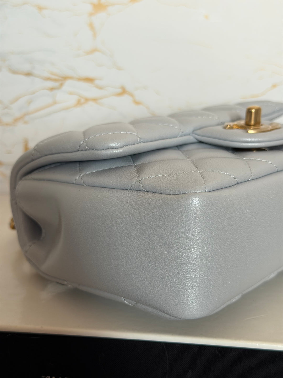 CHANEL Pearl Twist Pearly Light Blue Lambskin Mini Flap Bag 2023
