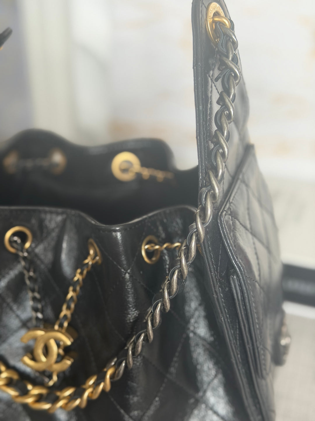 CHANEL Black Shiny Calf Skin Mixed Hardware 25 Hobo Bag size SMALL 2025/2026