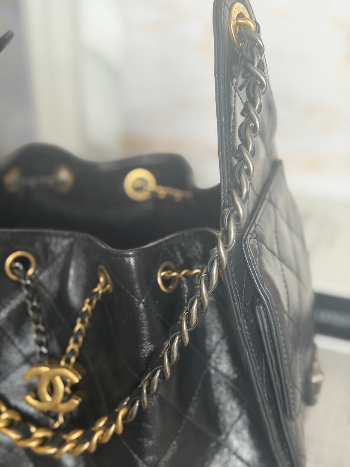 CHANEL Black Shiny Calf Skin Mixed Hardware 25 Hobo Bag size SMALL 2025/2026
