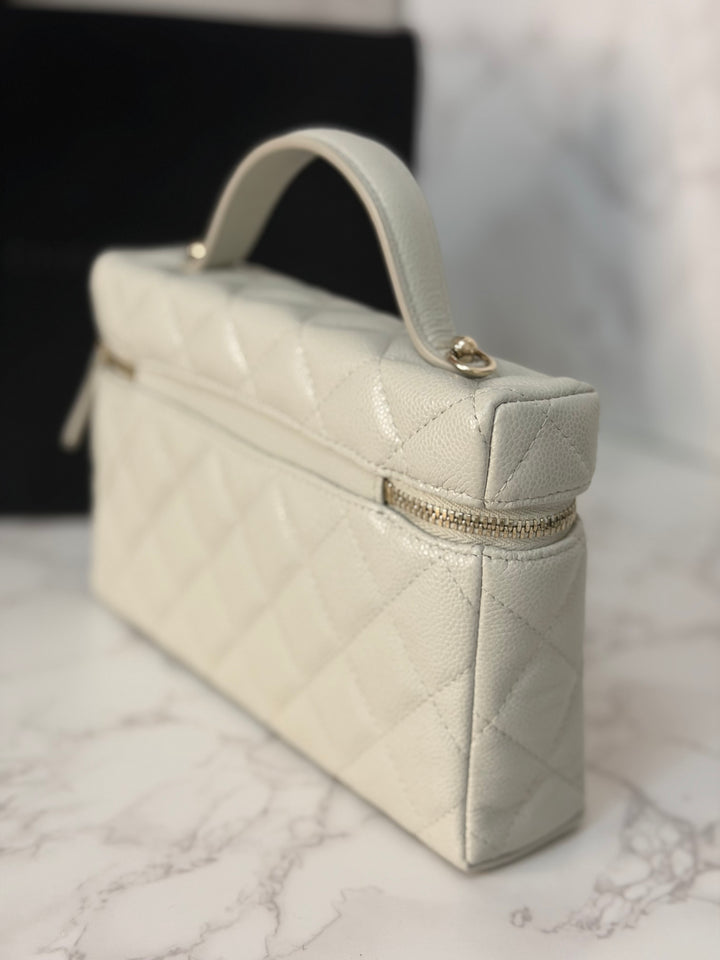 CHANEL 25B 2025 Light Grey Caviar LGHW Long Vanity Bag with Detachable Chain