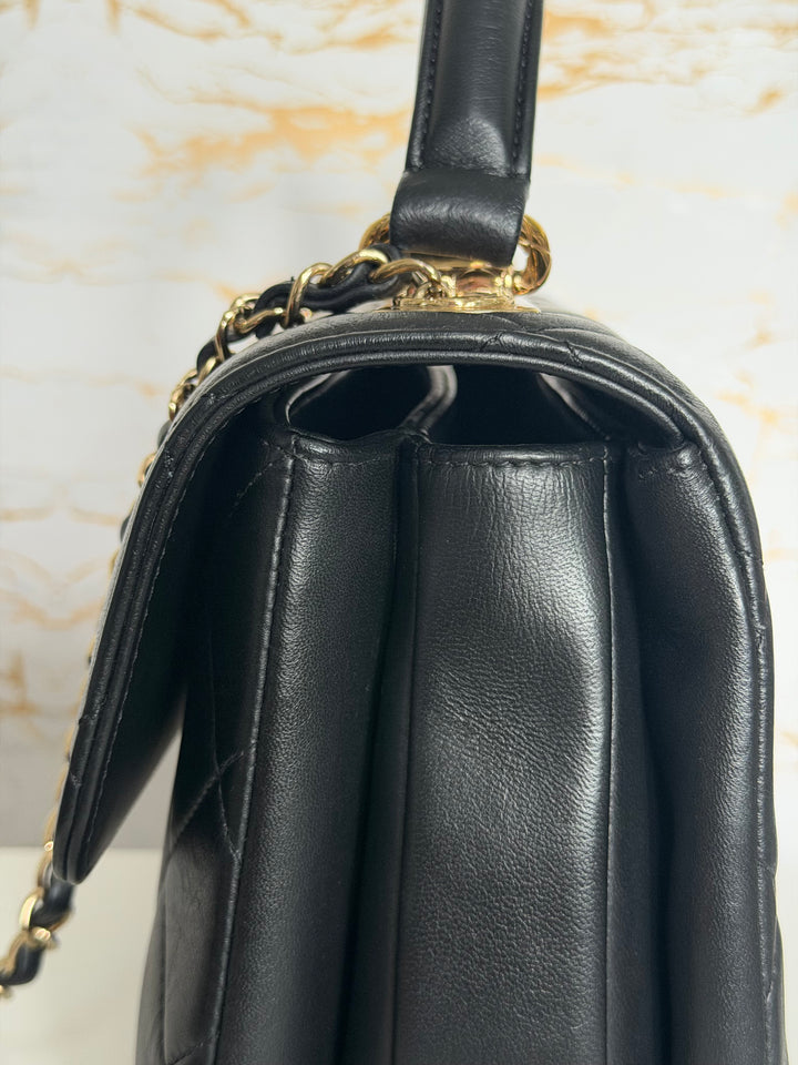 CHANEL Black Lambskin LGHW Trendy CC Flap Bag size SMALL with Non detachable Shoulder strap 2023