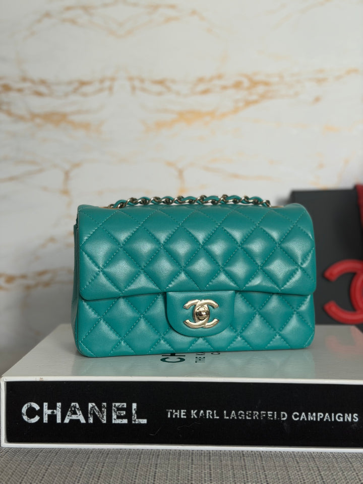 CHANEL series 23 Turquoise Lambskin LGHW Mini Rectangular Flap Bag 2016