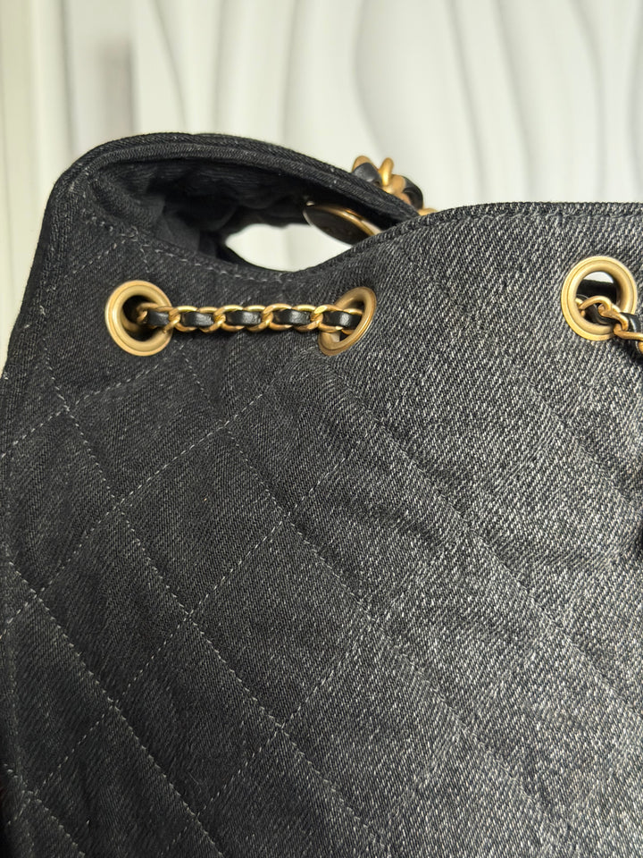 CHANEL 25S 2025 Black Denim Medium 25 Hobo Bag with Detachable Pouch Aged GHW