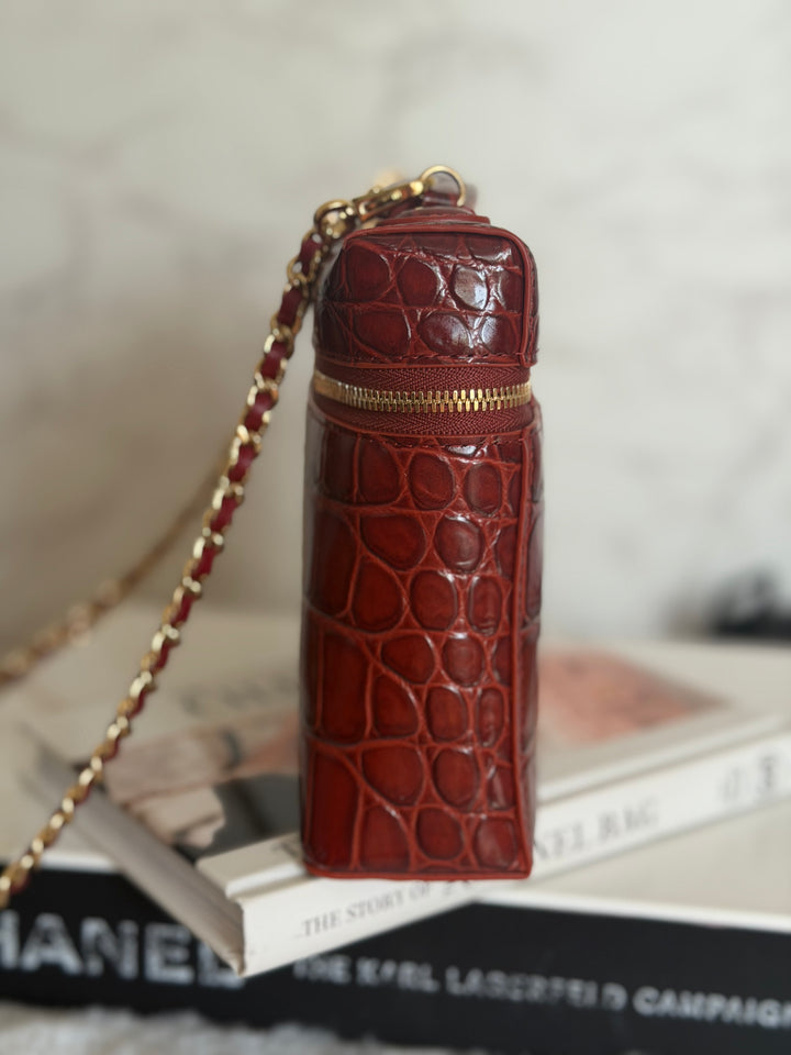 CHANEL 26B Croc Embossed Burgundy Calf Skin LP Long Vanity size Medium 23 cms 2026 Matthieu Blazy