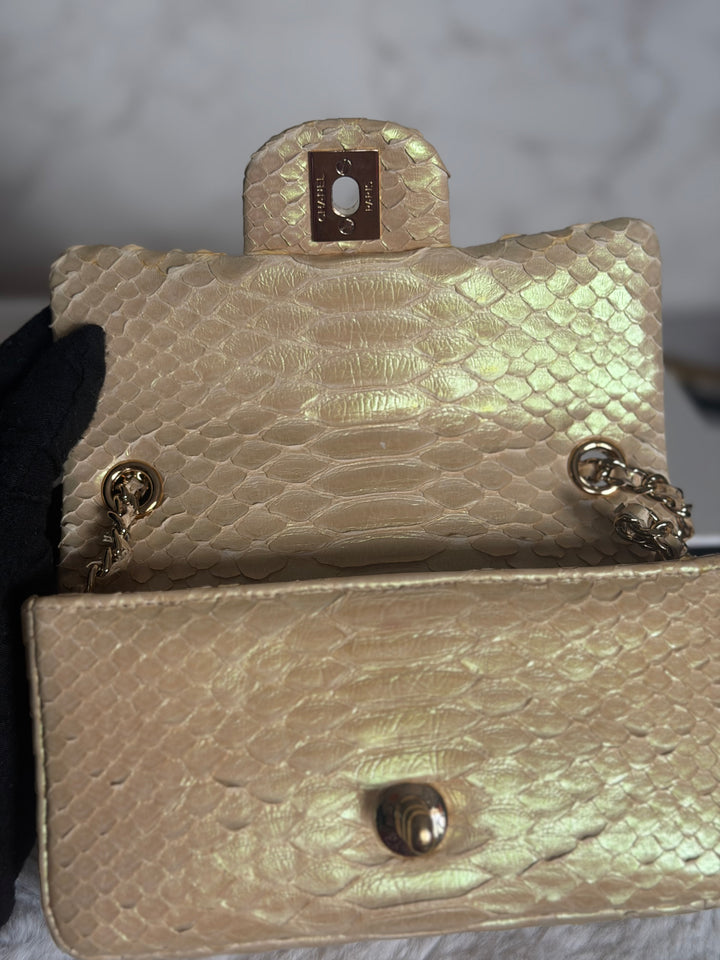 CHANEL series 20 Iridescent Ivory Llizard Exotic skin Extra Mini Rectangular Flap Bag LGHW