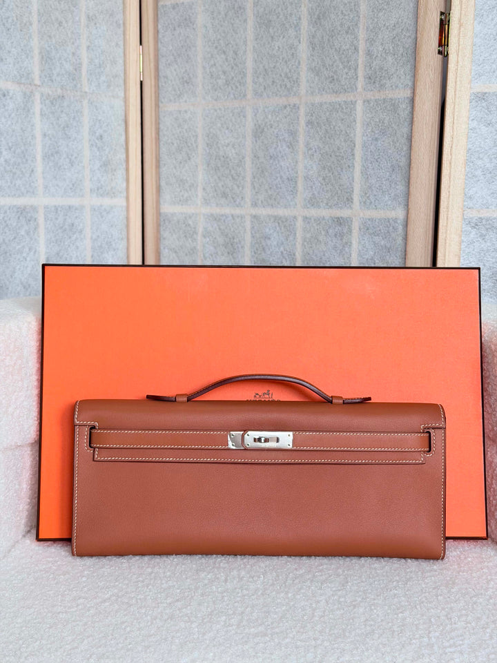 HERMÈS Kelly Cut Gold Swift Leather PHW 2014 Stamp R in []
