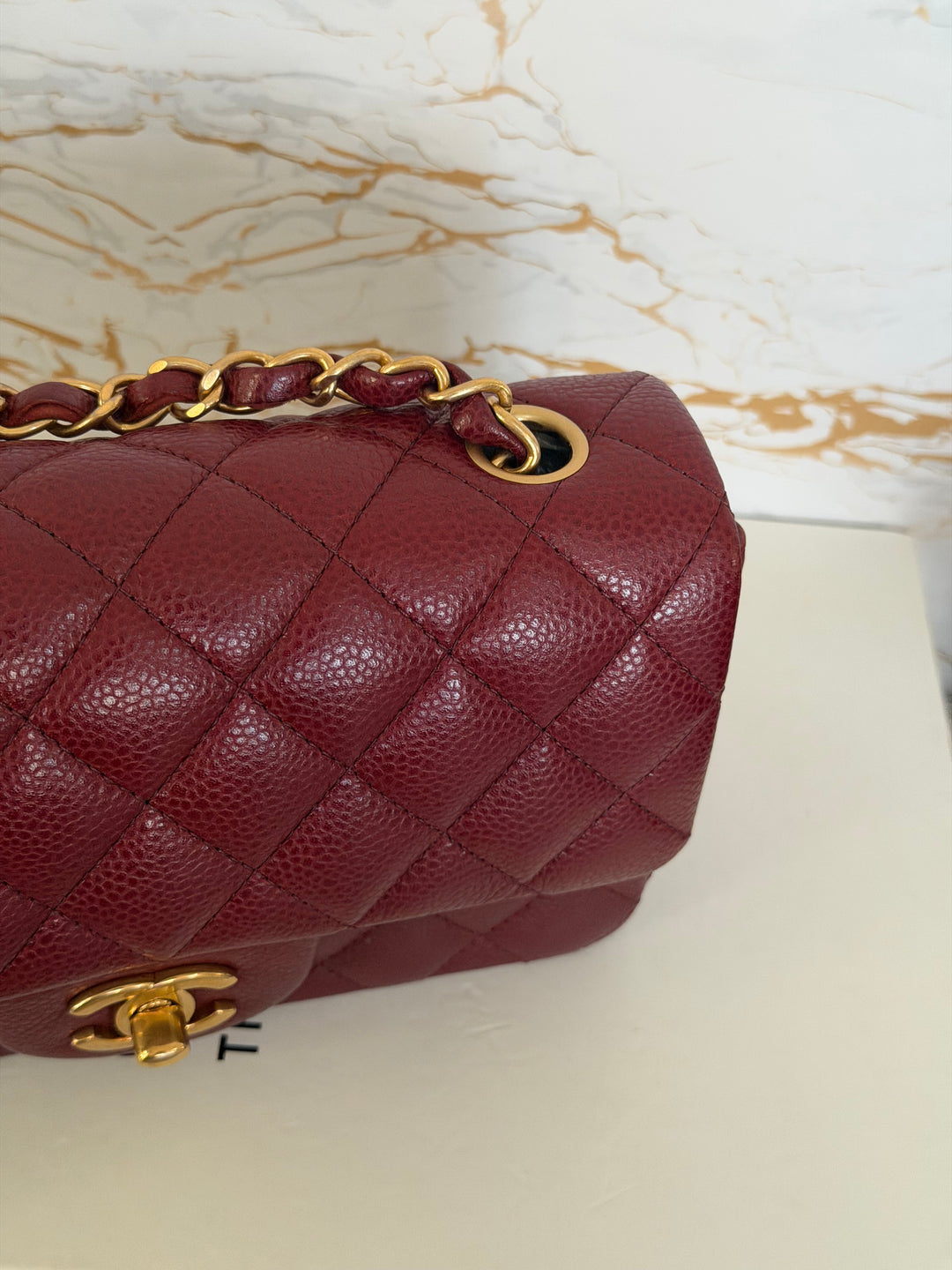 CHANEL series 21 15B collection Burgundy Caviar GHW Mini Rectangular Flap Bag 2015 RARE