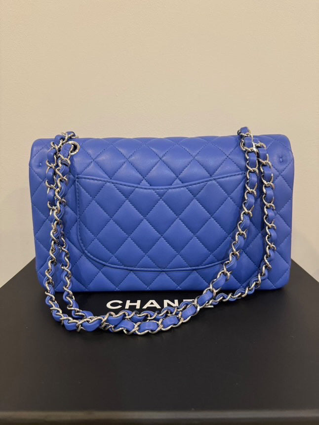Chanel Blue Lambskin SHW ML Medium Timeless Classic Double Flap Bag