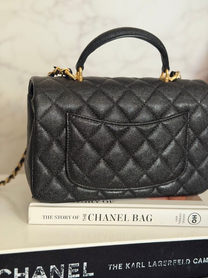 CHANEL 21S Black Caviar Aged GHW Top Handle Mini Rectangular Flap Bag series 31 2021