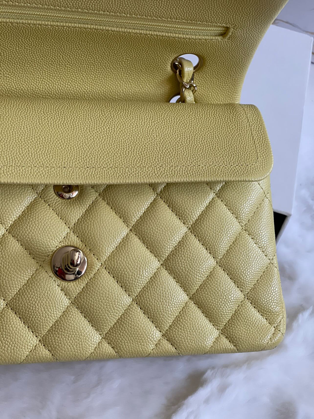 Chanel 20S 2020 Spring/Summer Collection Yellow Caviar LGHW Small Timeless Classic Double Flap Bag