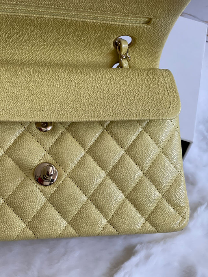 Chanel 20S 2020 Spring/Summer Collection Yellow Caviar LGHW Small Timeless Classic Double Flap Bag
