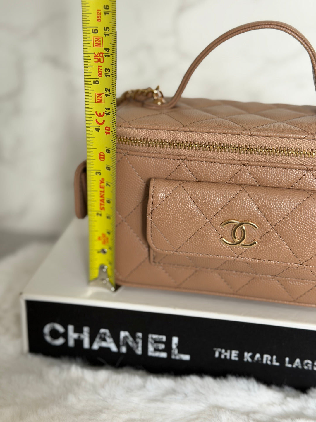 CHANEL Dark Beige Caviar Cargo Polly Pocket Vanity Case with Top Handle GHW 2023