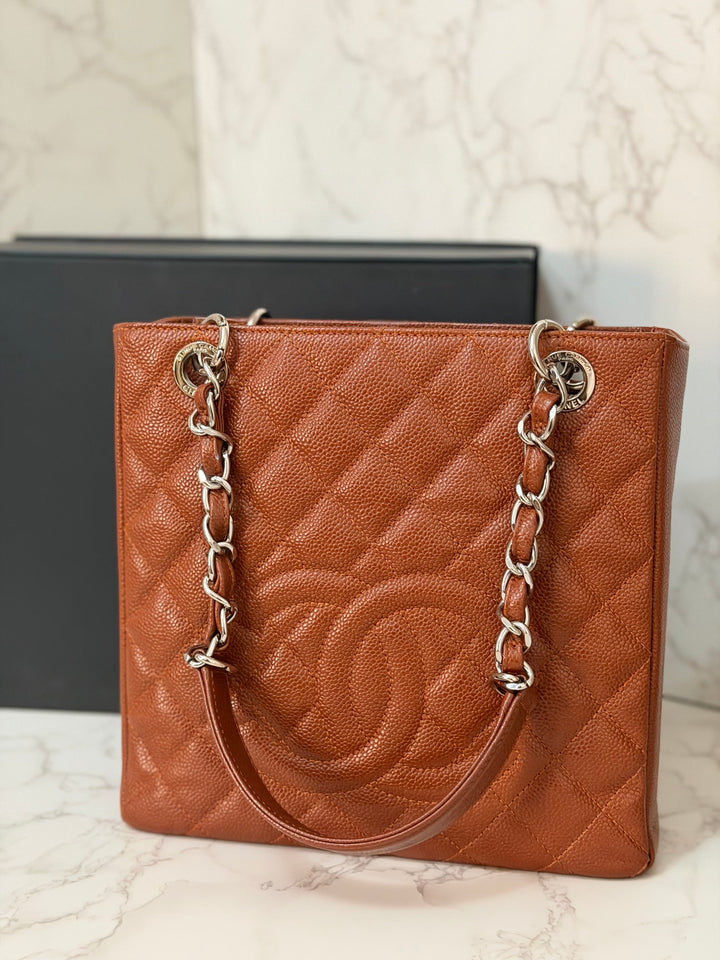 CHANEL series 19 Brown/Tan Caviar Petite Shopping Tote (PST) Bag
