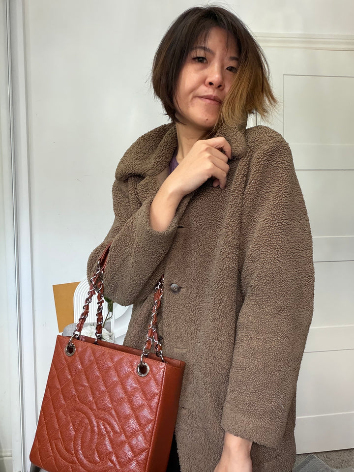 CHANEL series 19 Brown/Tan Caviar Petite Shopping Tote (PST) Bag