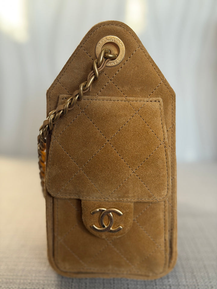 CHANEL 26C Dark Beige Camel Suede U5319 Aged GHW Mini 25 Hobo Bag