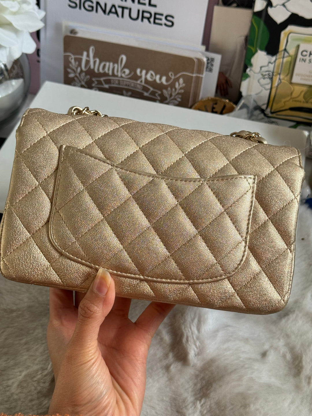 Chanel 21P series 31 Iridescent Gold Lambskin LGHW Mini Rectangular Flap Bag
