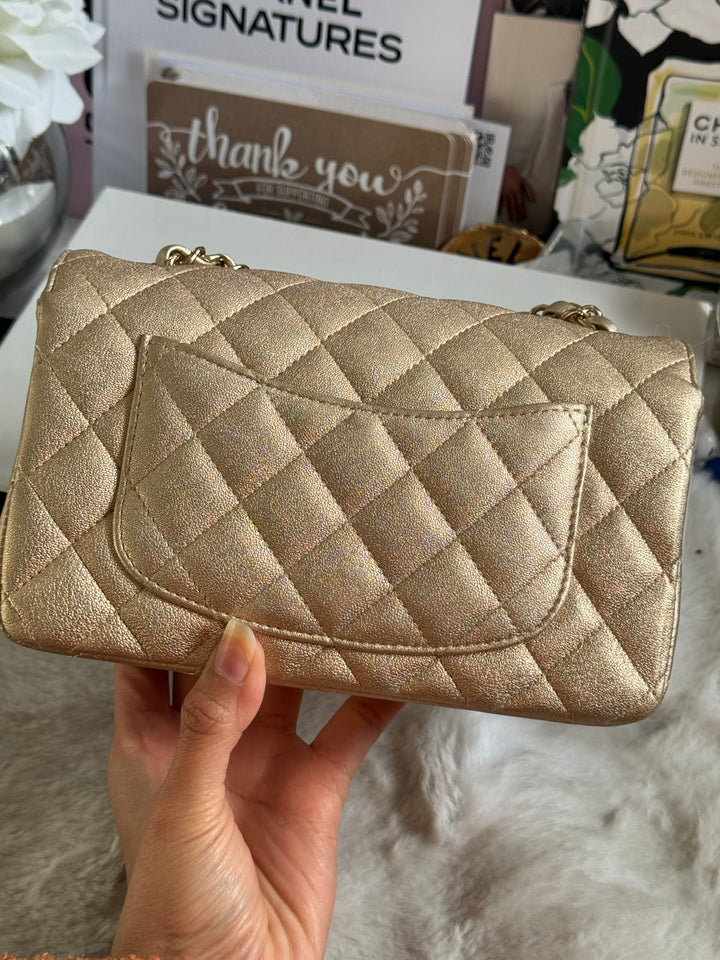 Chanel 21P series 31 Iridescent Gold Lambskin LGHW Mini Rectangular Flap Bag