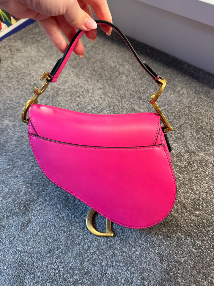 DIOR Mini Saddle Bag with strap Passion Pink Suppled Calf Skin