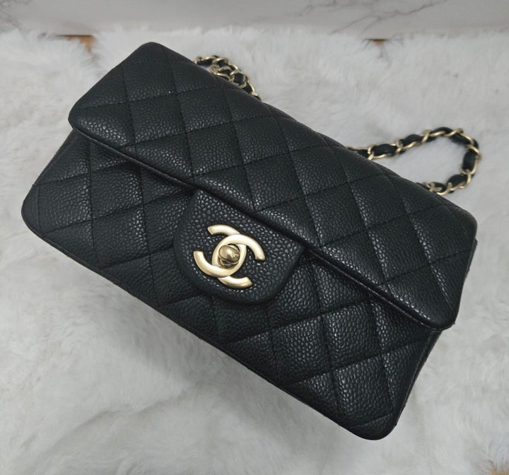 CHANEL series 20 Black Caviar Brushed GHW Mini rectangular Flap Bag