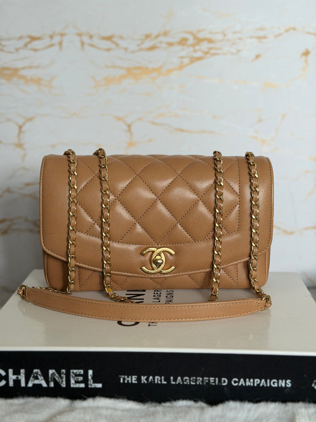 CHANEL series 21 Caramel Brown Lambskin aged GHW Diana Reissue Flap Bag size SMALL 2015
