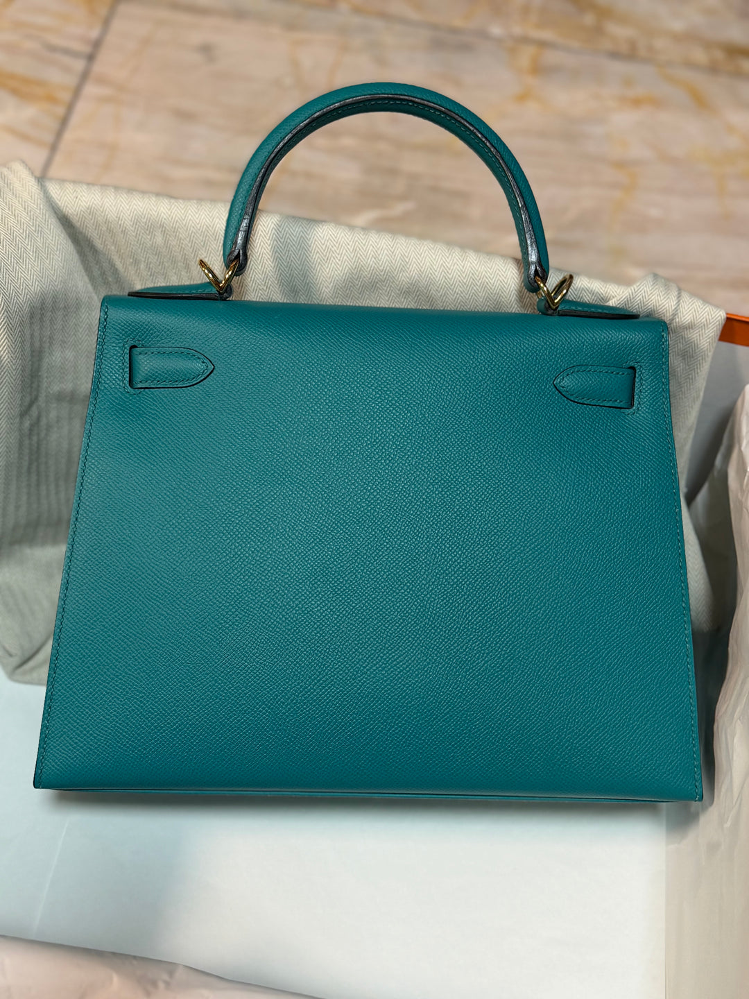 Hermes Kelly 28 Sellier Epsom Leather SO Bleu Paon GHW Stamp D 2019