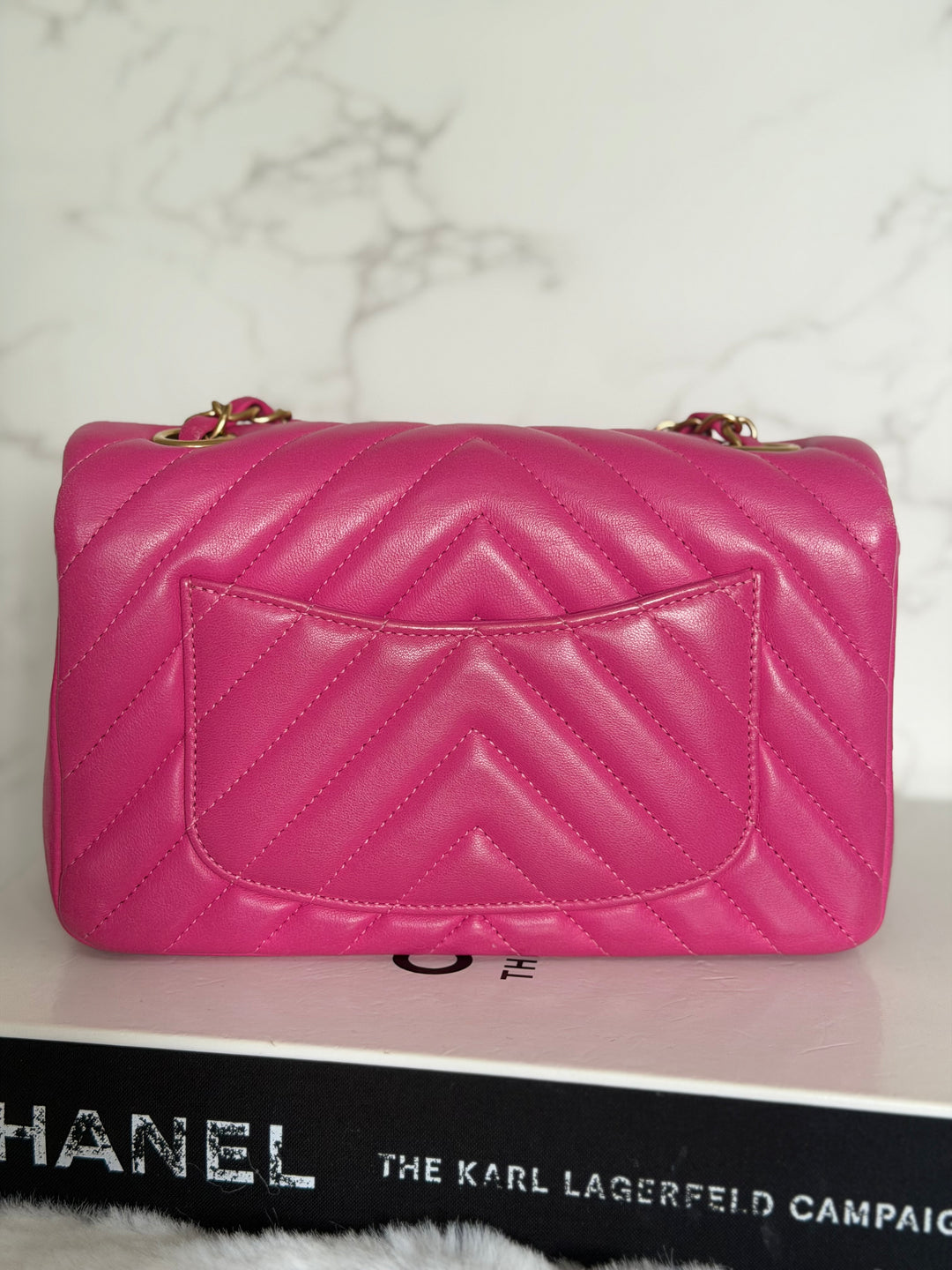 CHANEL series 21 Pink Lambskin Chevron Mini Rectangular Flap Bag with GHW 2015