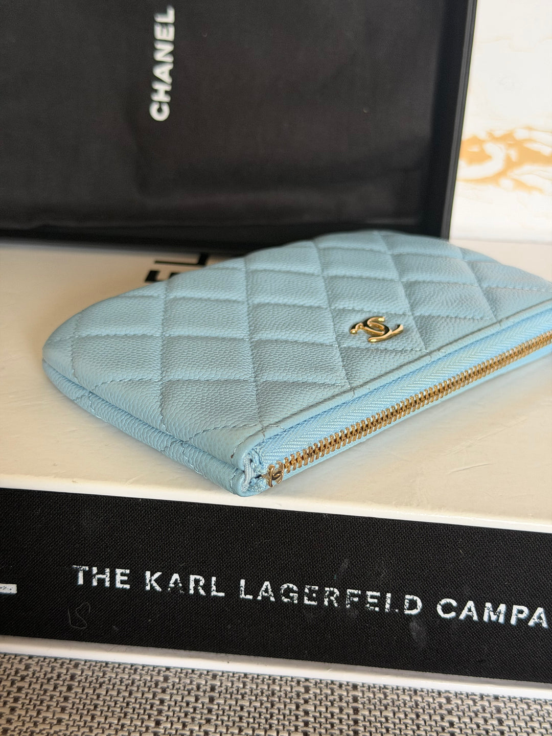 CHANEL series 31 Light Blue Caviar LGHW Mini O Case Pouch 15 cms