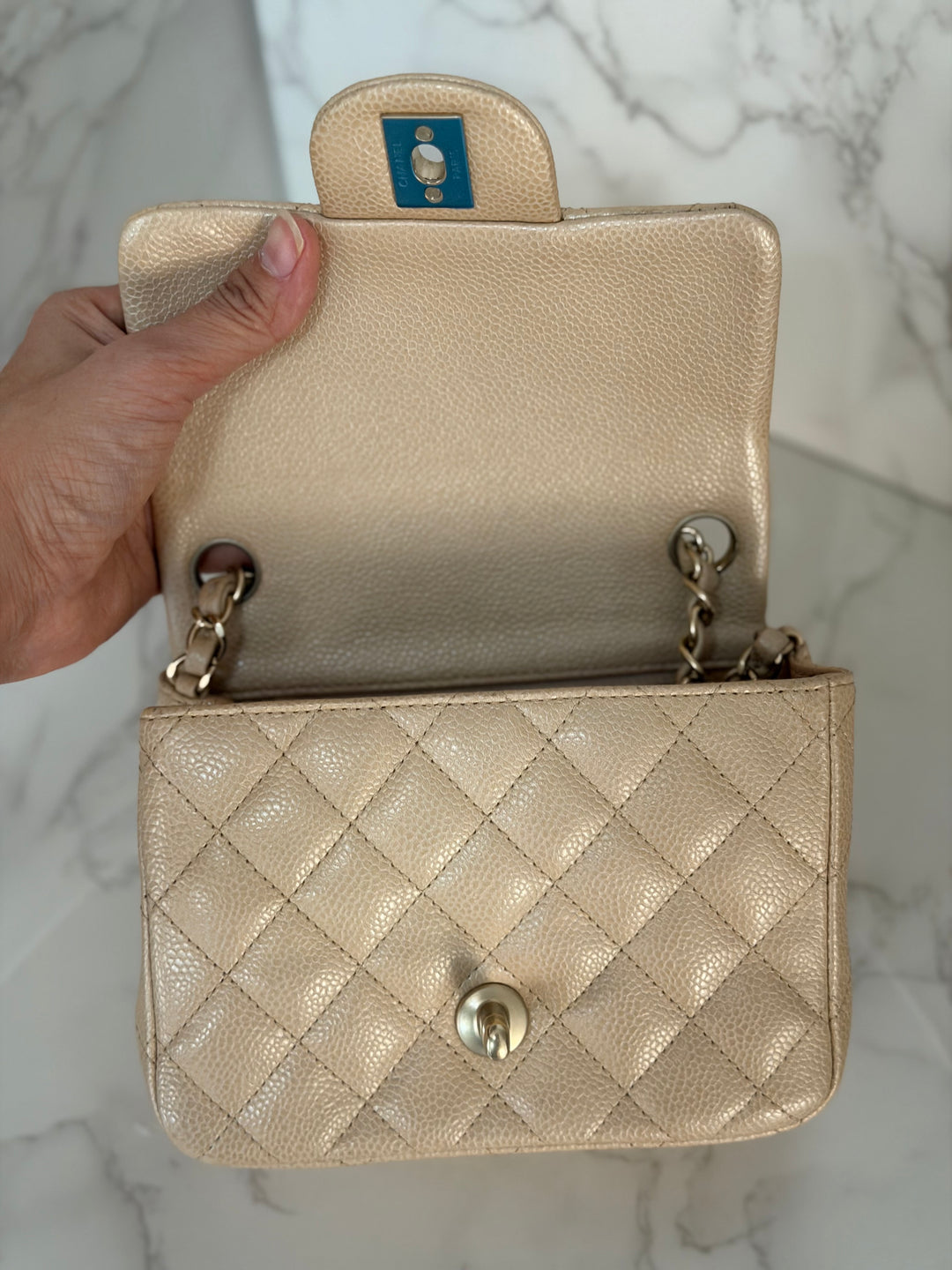 Chanel series 20 15C collection 2014/2015 Pearly Beige Caviar Brushed GHW Square Mini Flap Bag