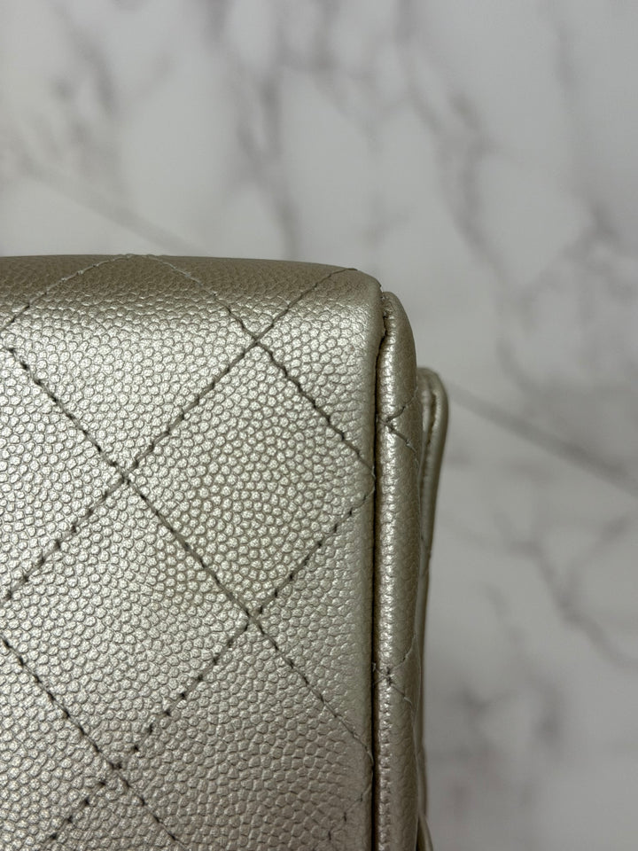 CHANEL series 23 Champagne Gold Caviar LGHW Mini Rectangular Flap Bag