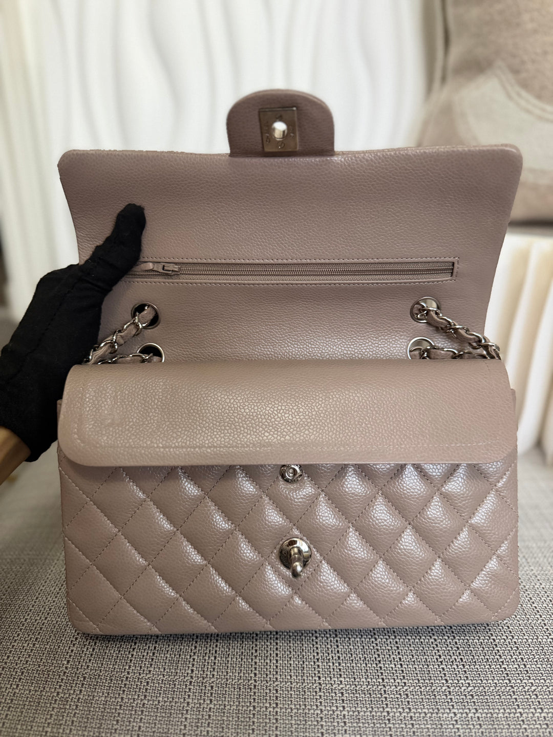 CHANEL series 20 15B Taupe Caviar SHW Medium ML Timeless Classic Double Flap Bag