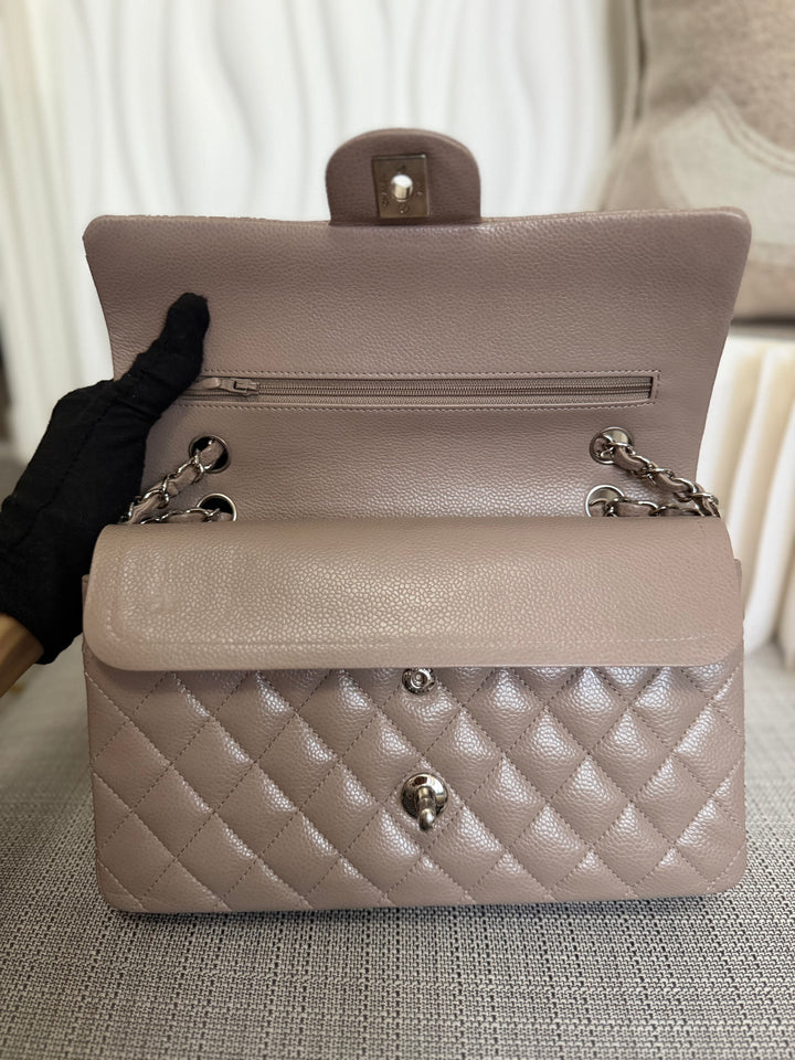 CHANEL series 20 15B Taupe Caviar SHW Medium ML Timeless Classic Double Flap Bag