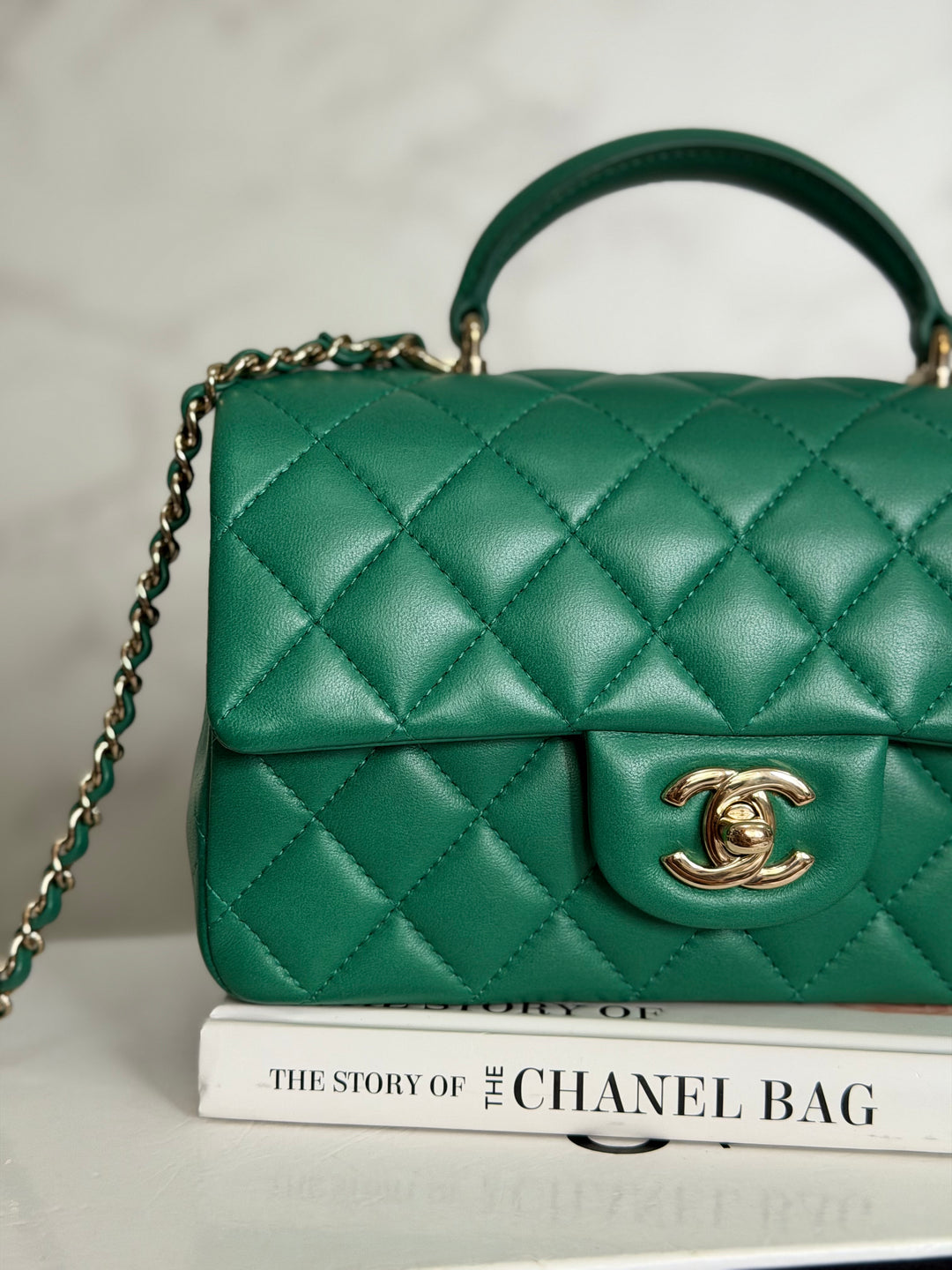 CHANEL Green Lambskin LGHW Mini Rectangular Flap Bag with Top Handle 2022 22A collection