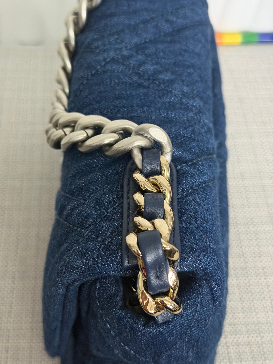 CHANEL 19 size Small Dark Denim SHW Flap Bag with Top Handle