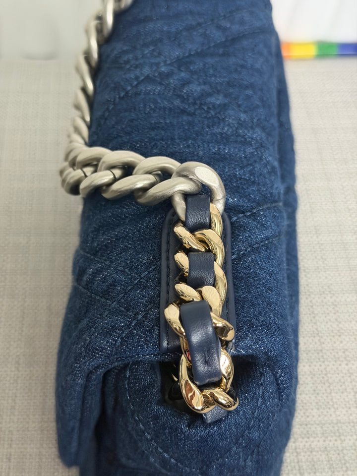 CHANEL 19 size Small Dark Denim SHW Flap Bag with Top Handle