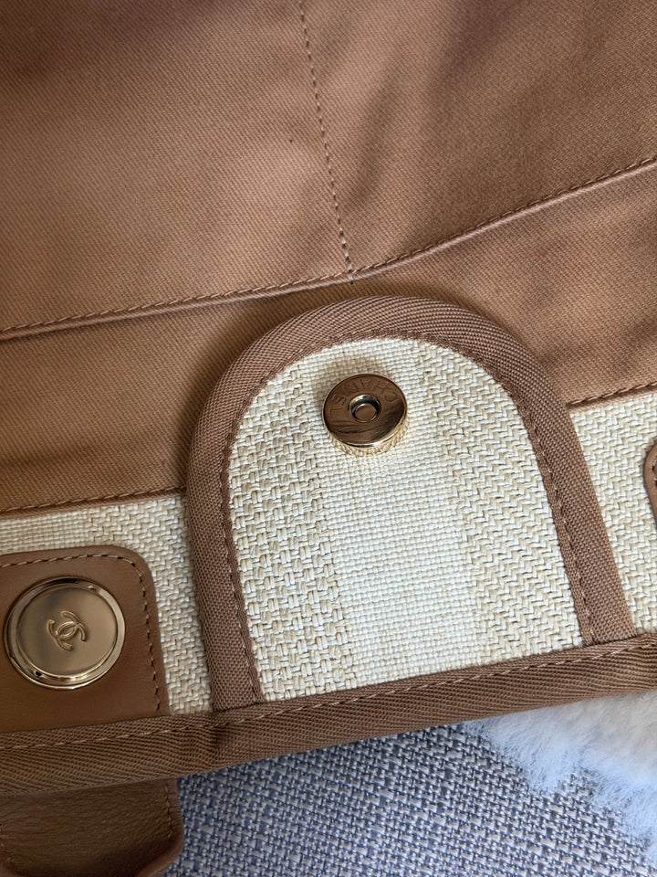 CHANEL series 29 Beige and Brown Stripe Medium 15 inches Deauville Tote Bag 2020