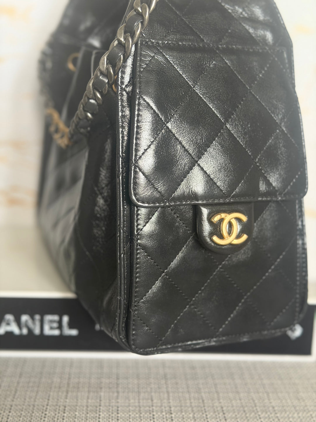 CHANEL Black Shiny Calf Skin Mixed Hardware 25 Hobo Bag size SMALL 2025/2026