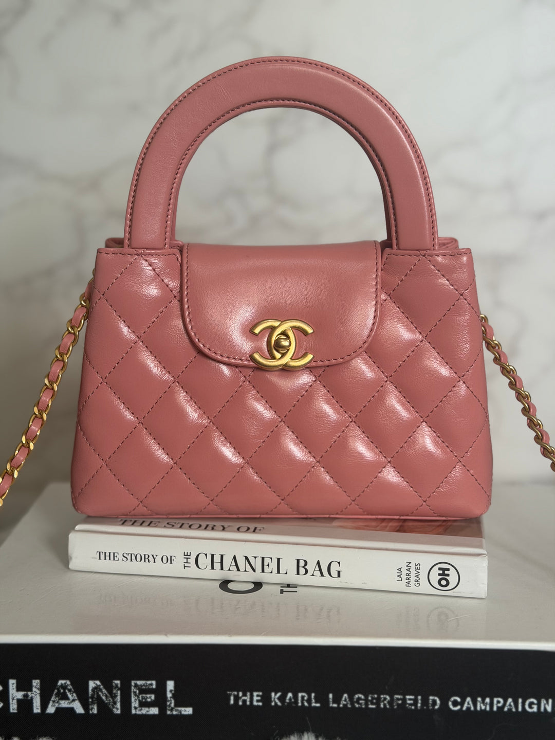 CHANEL Pink Calf skin aged GHW Kelly Shopping Tote Bag size Small 19 cms