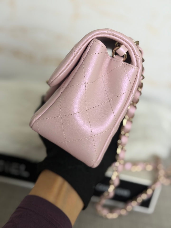 CHANEL 21S Light Pink Calf Skin LGHW Mini rectangular flap bag series 31 2021 *super rare*