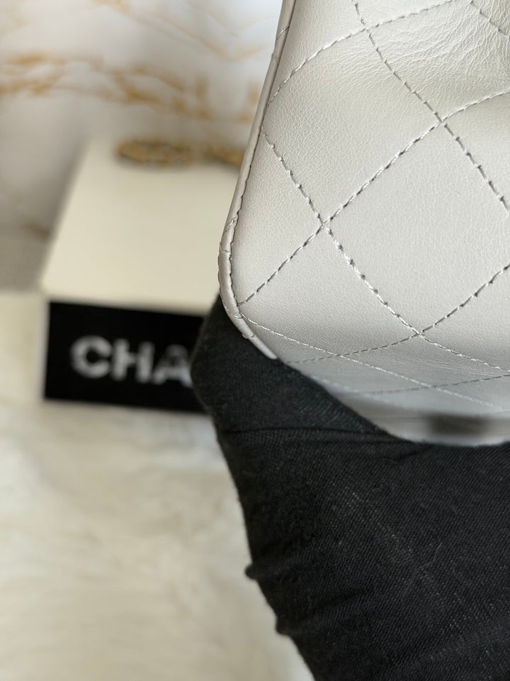 CHANEL Grey Lambskin Aged GHW Top Handle Mini Rectangular Flap Bag 2021 21A collection