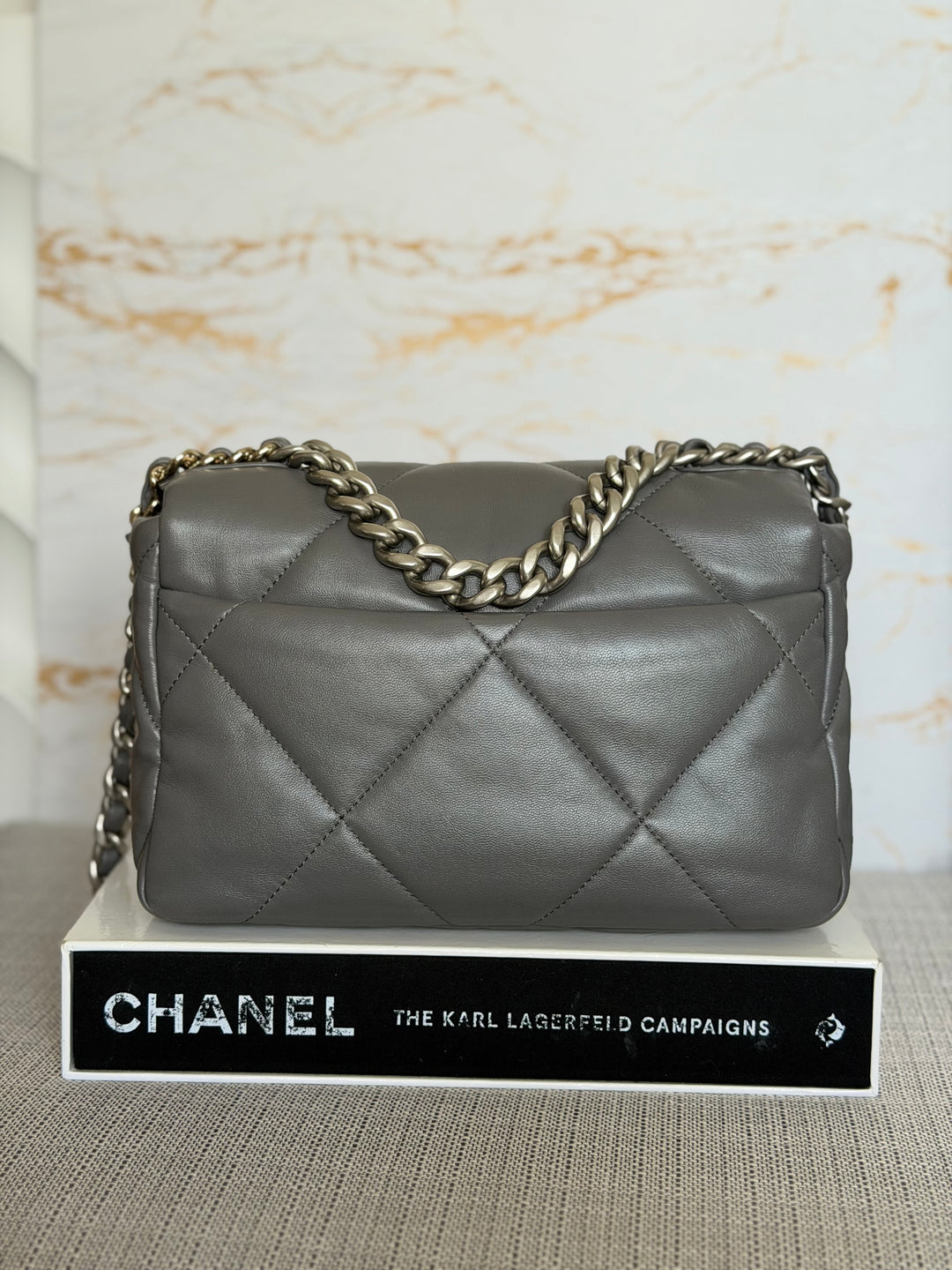 CHANEL Dark Grey Lambskin 19 Size SMALL/MEDIUM Mixed HW Flap Bag 2022 Microchipped