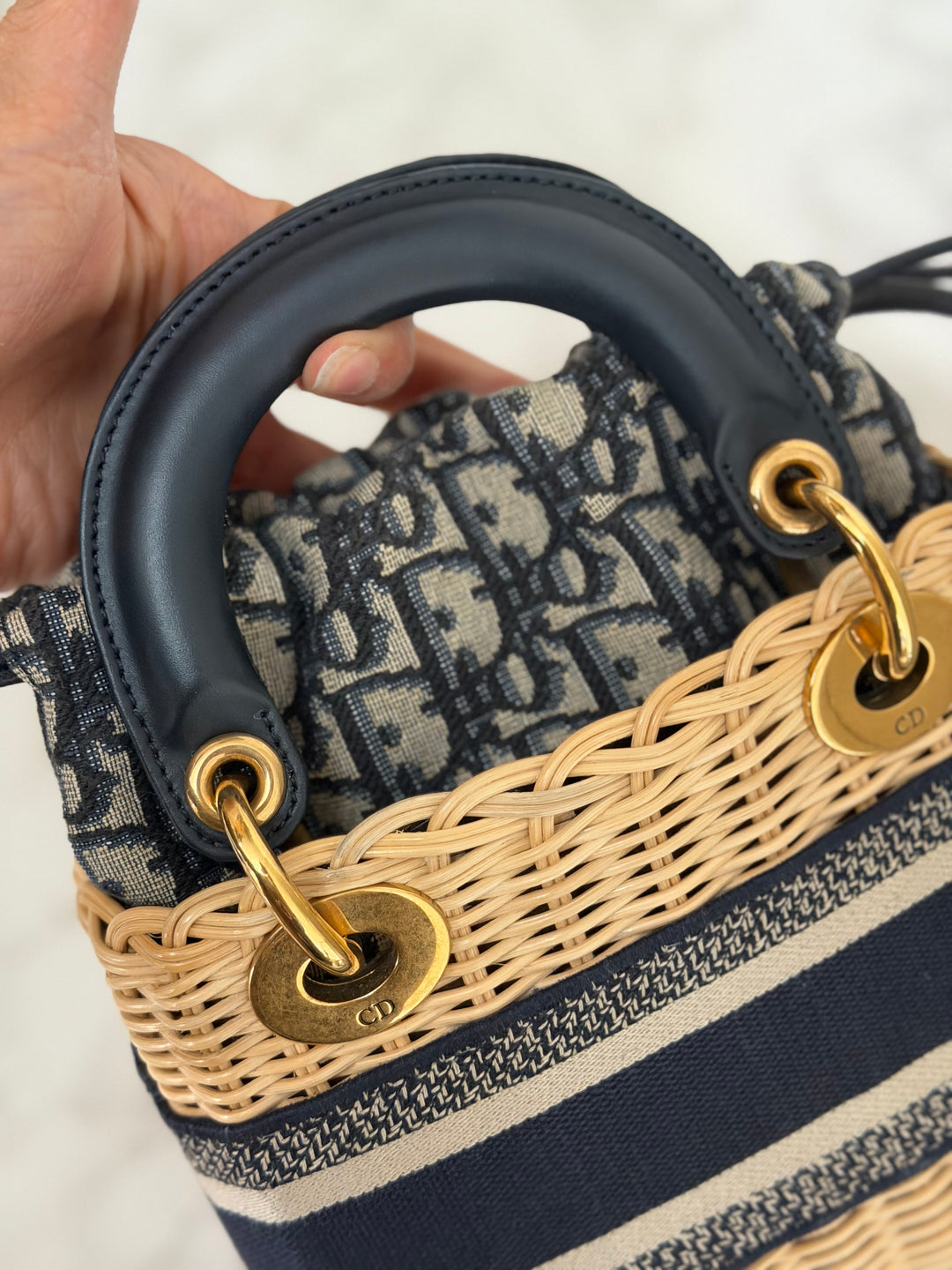 DIOR Lady Dior Wicker Bag Oblique Canvas in Black and Cream size Mini