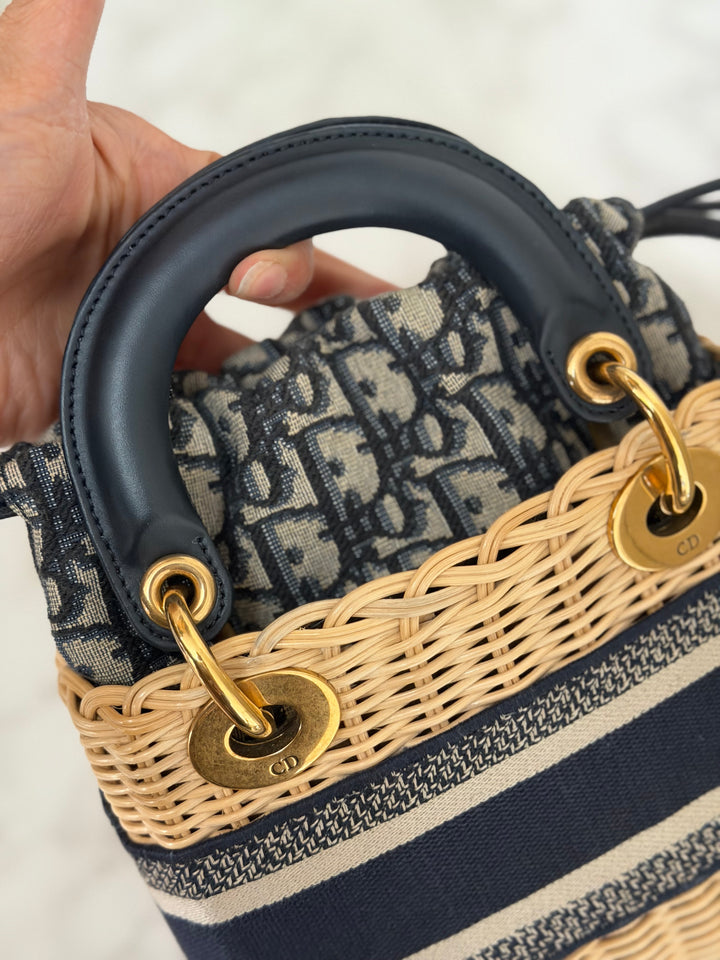 DIOR Lady Dior Wicker Bag Oblique Canvas in Black and Cream size Mini
