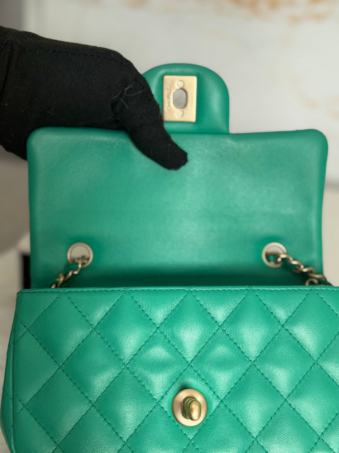 CHANEL series 21 Green Lambskin Brushed GHW Extra Mini Flap Bag 7.5 inches (discontinued line)