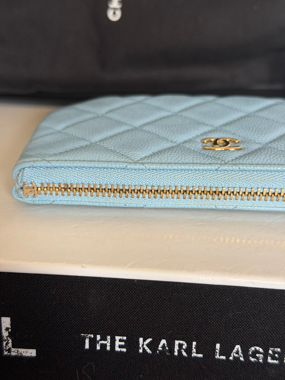 CHANEL series 31 Light Blue Caviar LGHW Mini O Case Pouch 15 cms