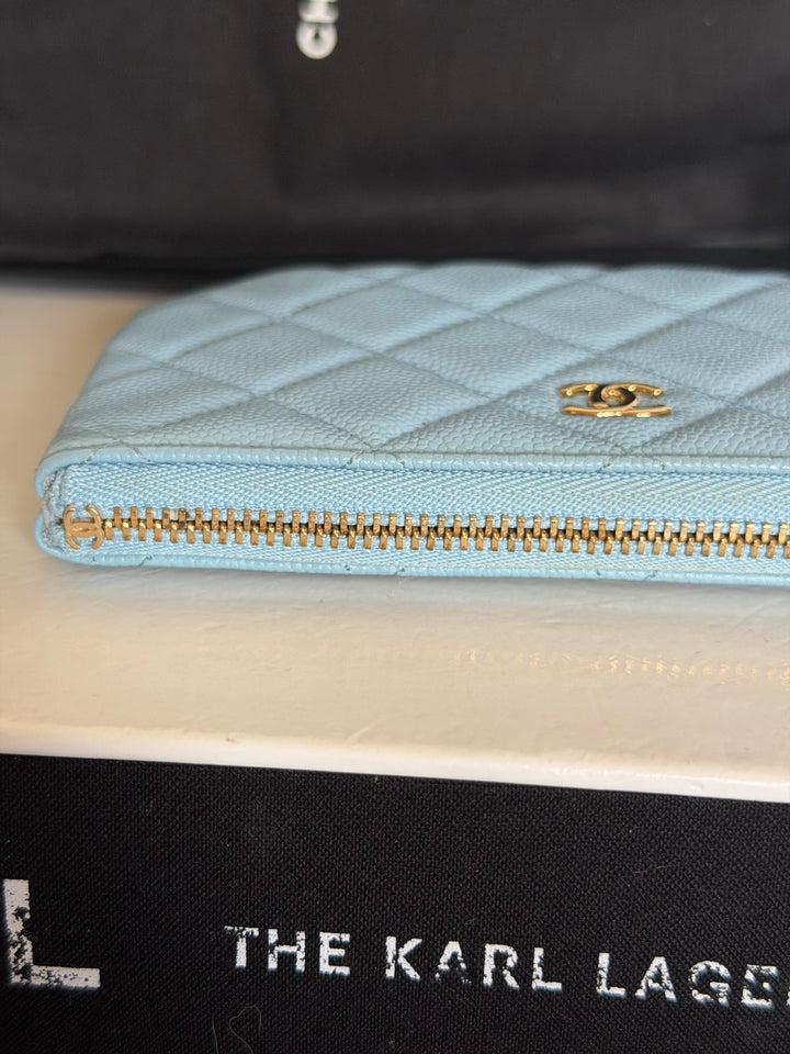 CHANEL series 31 Light Blue Caviar LGHW Mini O Case Pouch 15 cms