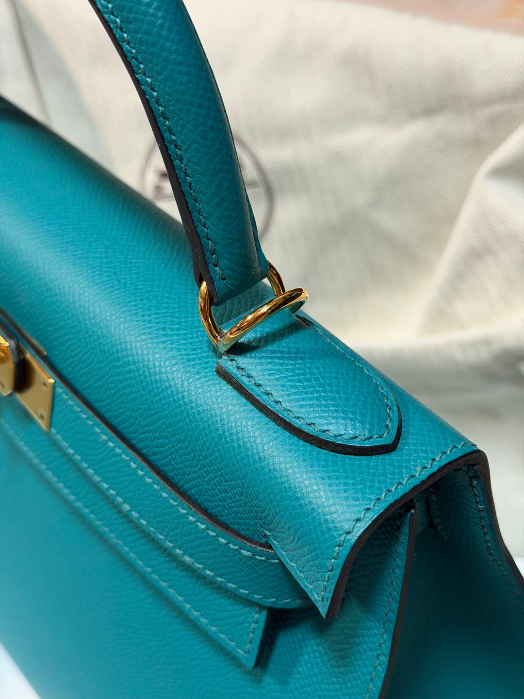 Hermes Kelly 28 Sellier Epsom Leather SO Bleu Paon GHW Stamp D 2019