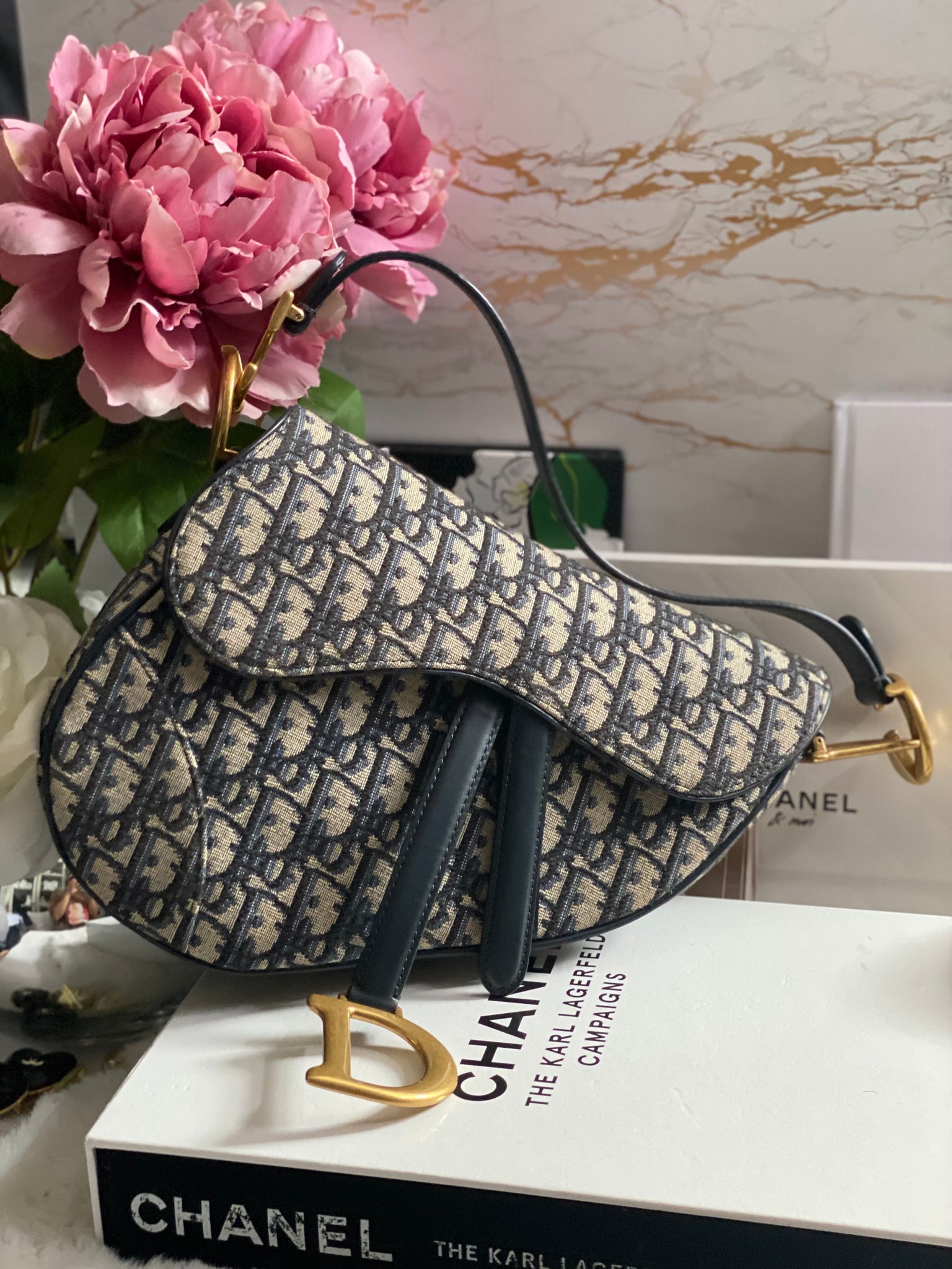 Christian Dior Medium Size Saddle Bag with Strap in Blue Dior