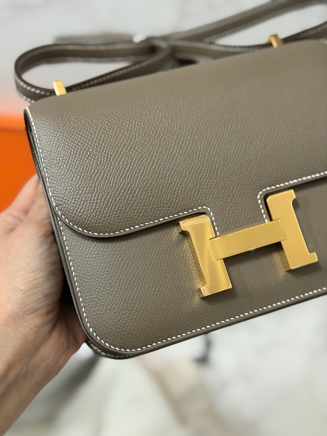Hermes Constance 18 Etoupe Epsom Leather GHW Flap Bag Stamp D 2019