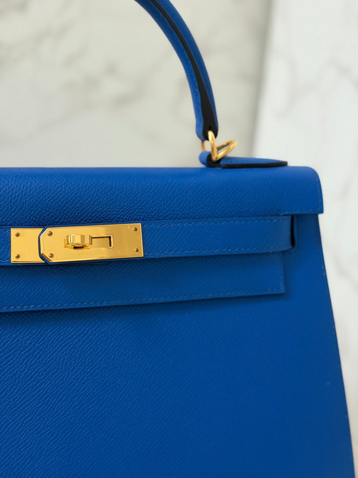 Hermes Blue Hydra Epsom Sellier Kelly 28 GHW Stamp C 2018
